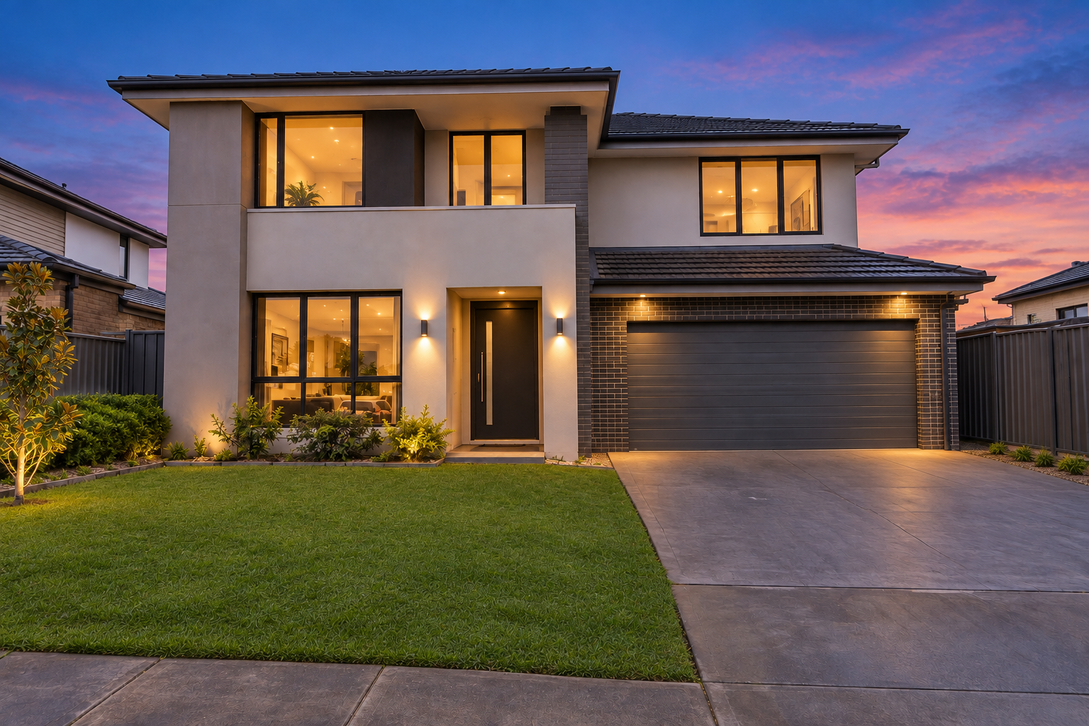 Exterior, day to twilight — after